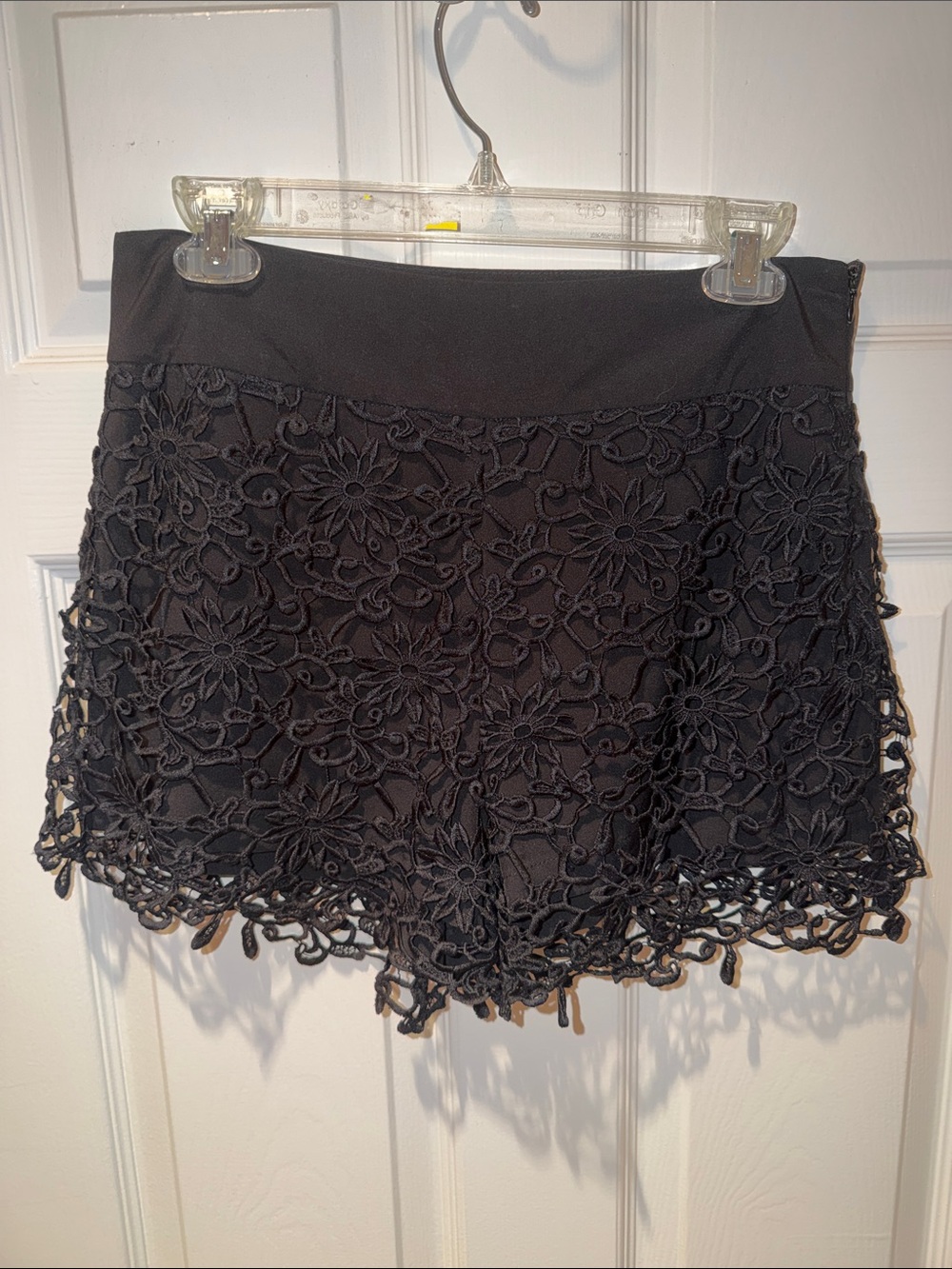 Women's Black Floral Lace Skort with Crochet Overlay
